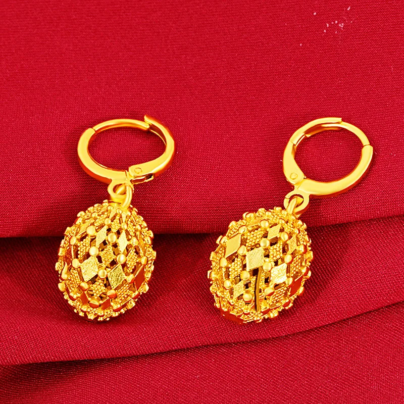 

Not Fade In Water 18K Yellow Gold Ball Shape Earring for Women Aretes De Mujer Oorbellen Orecchini Wedding 18 K Gold Bizuteria