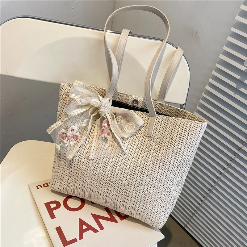 

Woven Bag Trendy Fashion 2022 Leisure Style Branded Designers Women's Tote Woven Bag Wholesale Handbags Ladies, White, khaki