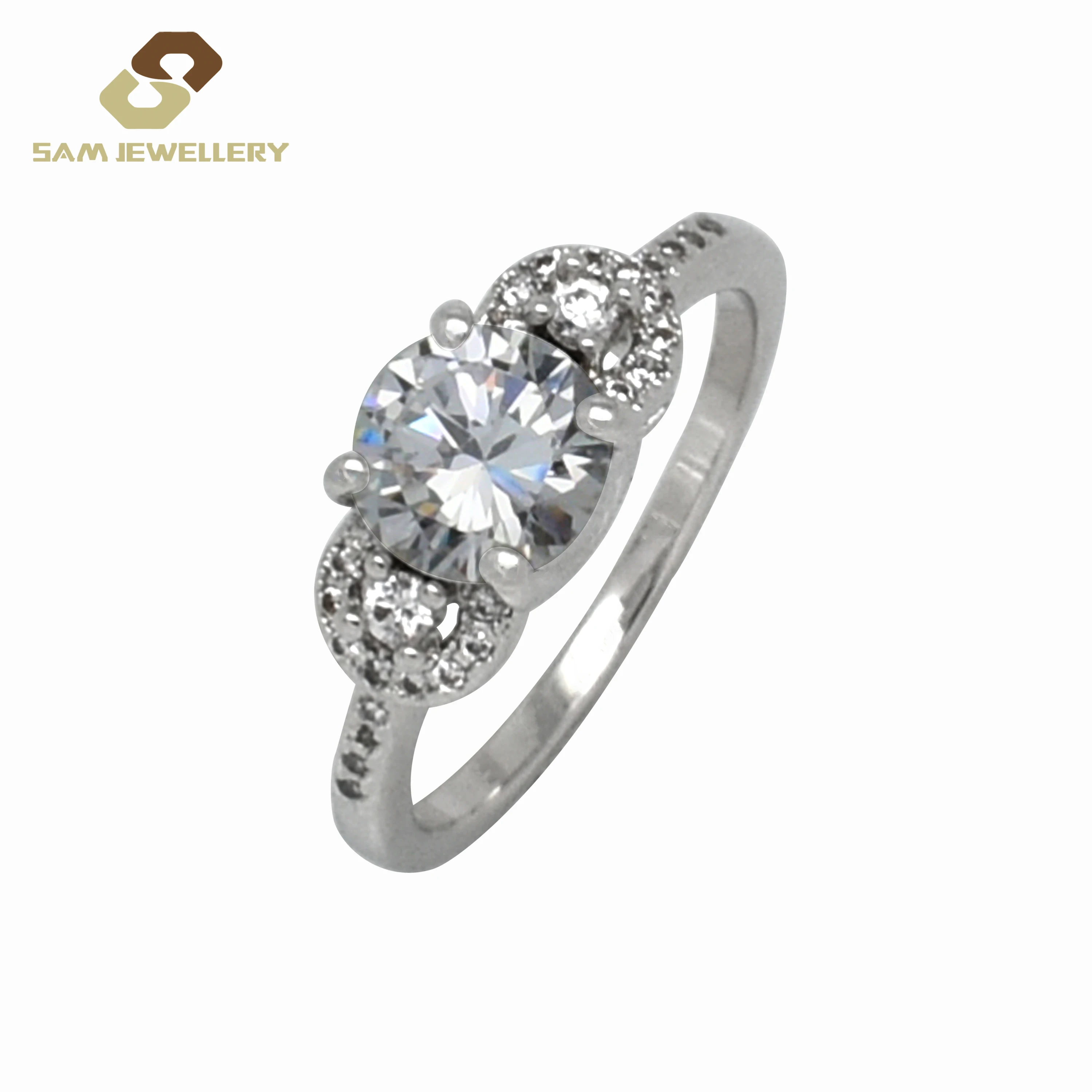 

Three-Stone Petite Engagement Ring Silver 925 Zirconia Engagement Sterling, Picture