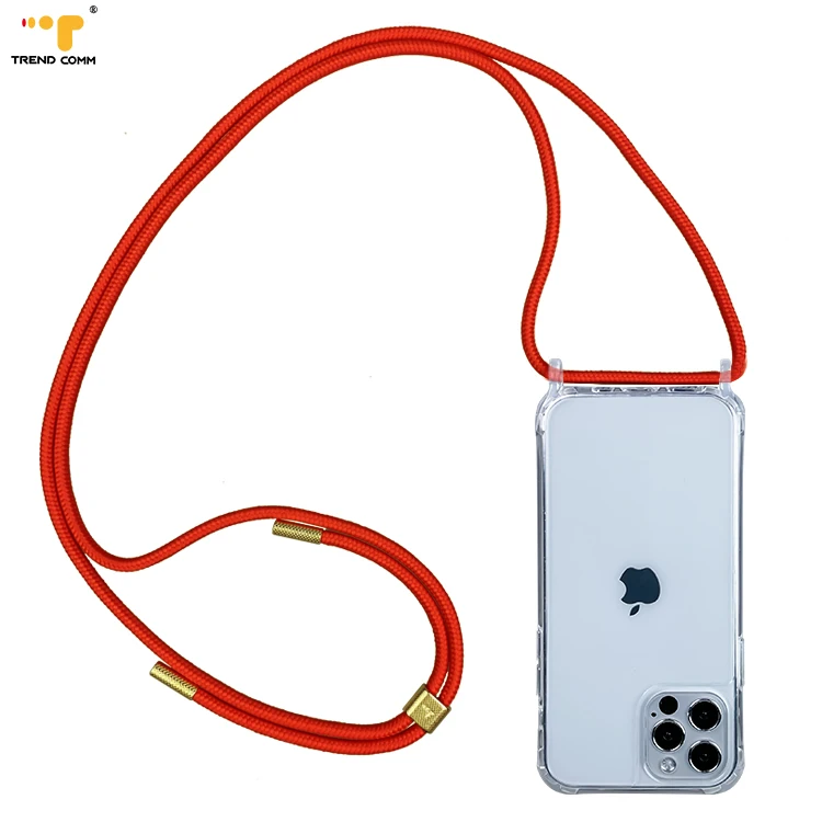 

2021 fashion amazon Shockproof transparent tpu pc hanging shoulder strap case Crossbody Cell Phone Bag