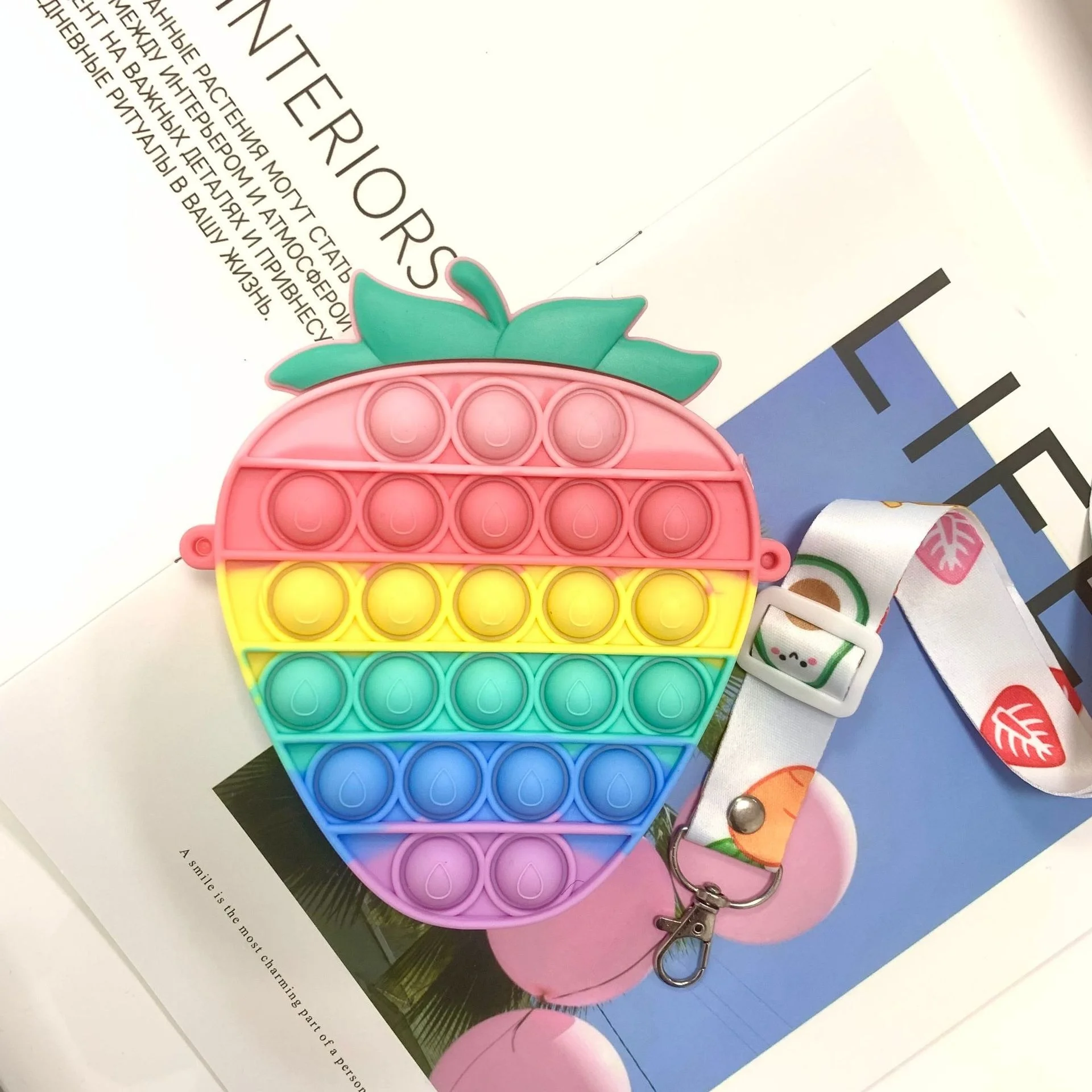 

New Fashion Push Bubble Fidget Toy Fruit Shoulder Bag, Mini Cute Chain Popping Unicorn Silicone Coin Purse for Kid Girl