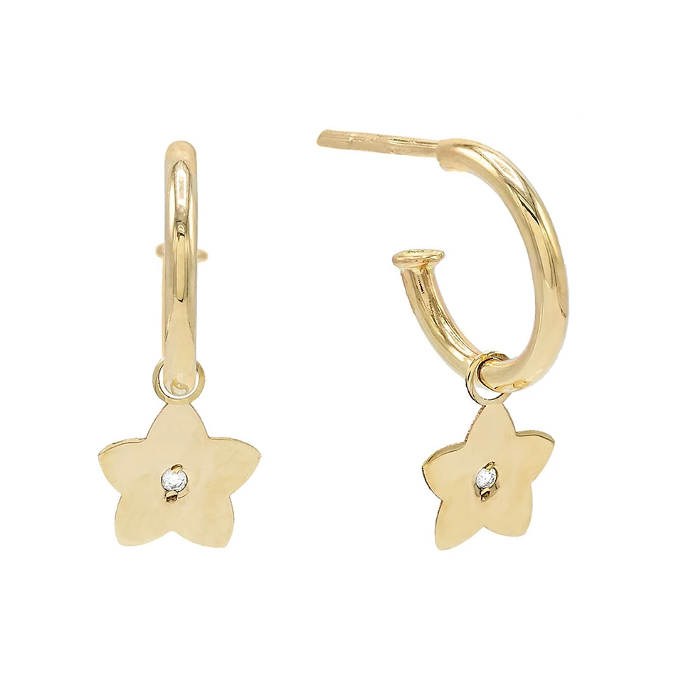 

wholesale women jewelry chain earrings 925 sterling silver minimalist 18k gold plated flower dangle hoop earrings