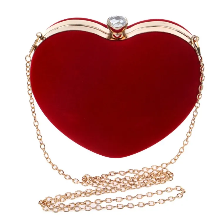 

2021Veloutine Girl and women Party Wedding bag Handmade Heart Shaped Evening Bags Chain Purse Clutch evening bags ladies, Red,blue,pink,black,rose red