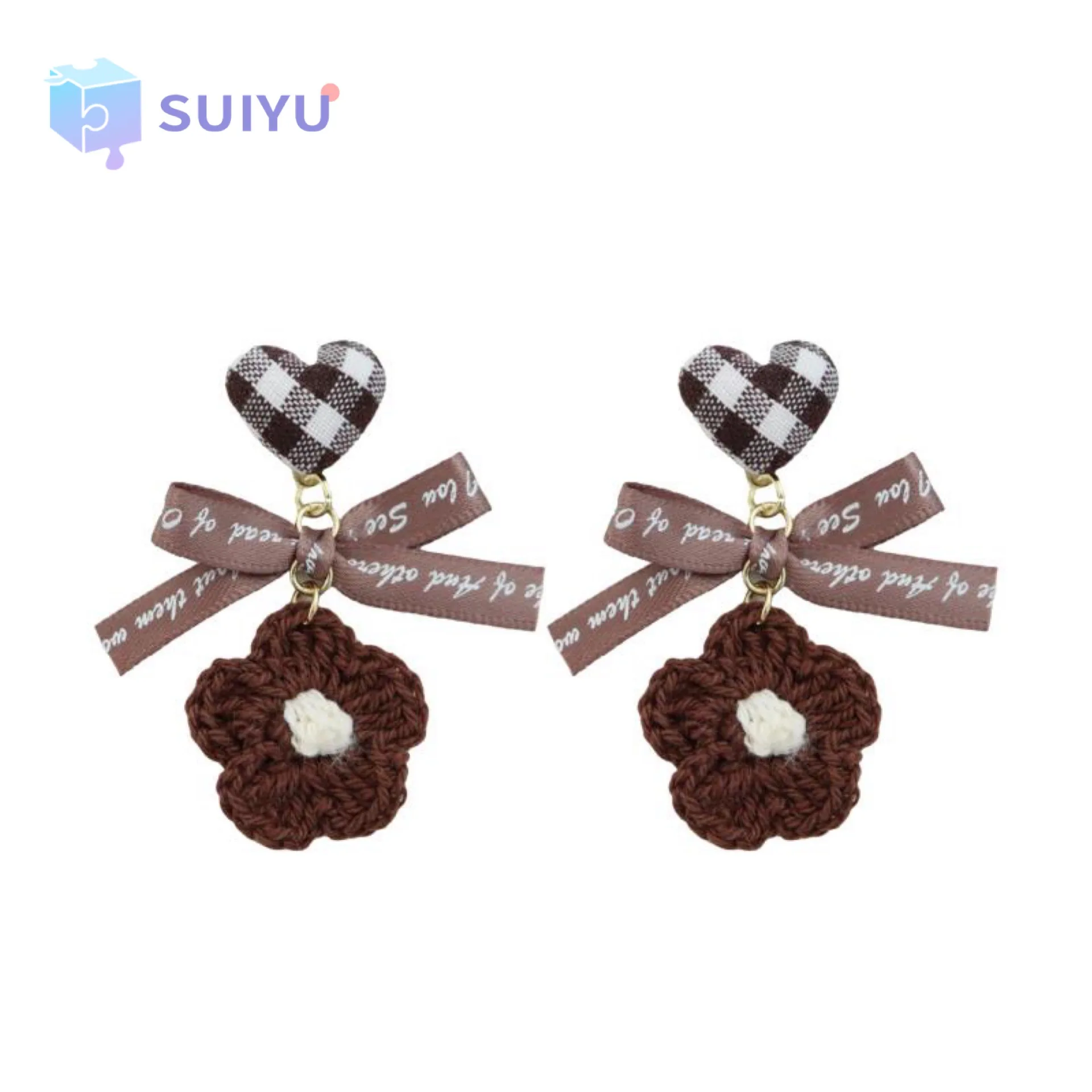 

Chocolate Brown Love Bow Knot Crochet Flower Earring New Fashion Autumn Winter Elegant Drop Earrings for Women Fashion Jrewllery