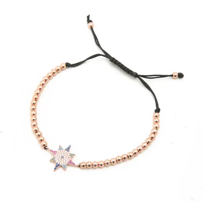 

Fashion Adjustable Copper Beaded Snowflake Bracelets Handmade Woven Colorful Cubic Zirconia Snowflake Bracelet