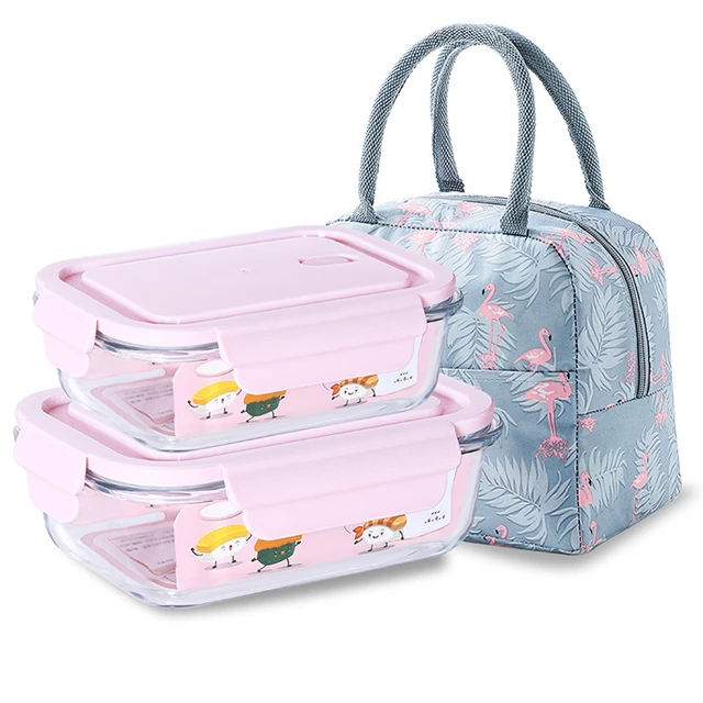 

J569 Portable School Glass Leakproof Tiffin Lunch Bento Box Microwave Kids Thermal Lunch Box Set With Bag