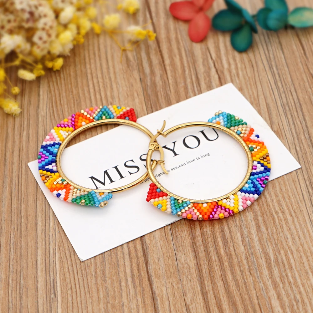 

Go2boho Bohemia Rainbow Earrings Stainless Steel Native Jewelry Pendiente Colorful Delica Miyuki Beads Hoop Earrings For Women