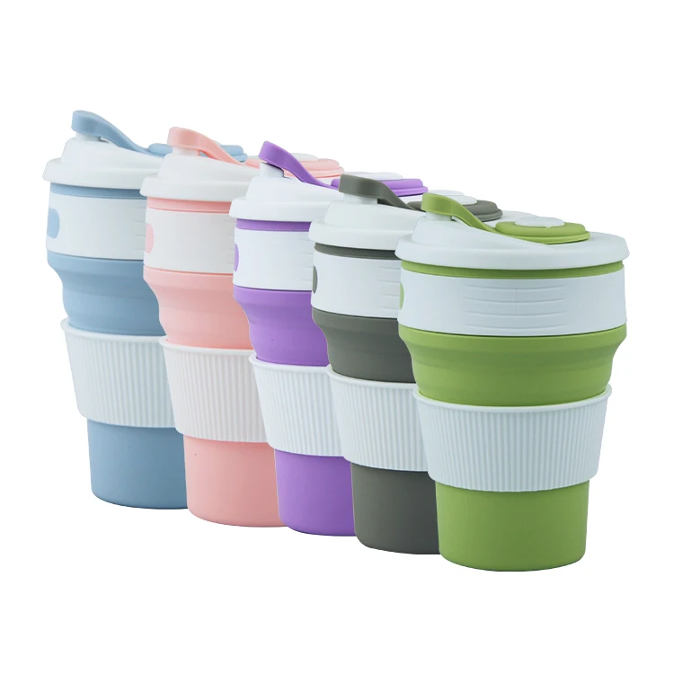 

Mikenda Collapsible Travel Cup Silicone Coffee Mug Drinking Mug Foldable Silicone Cup with lid, White / black / gold / silver