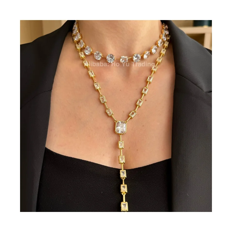 2024 New Trendy Gold Necklace Choker with Crystal Diamond Fashion Jewelry   Birthday Gift Couples Women Men