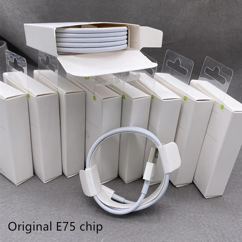 

1M Original Usb Cable E75 chip Data Transfer usb fast charging cable For Iphone 7 8 XS MAX 11 12 Adapter With packaging, White