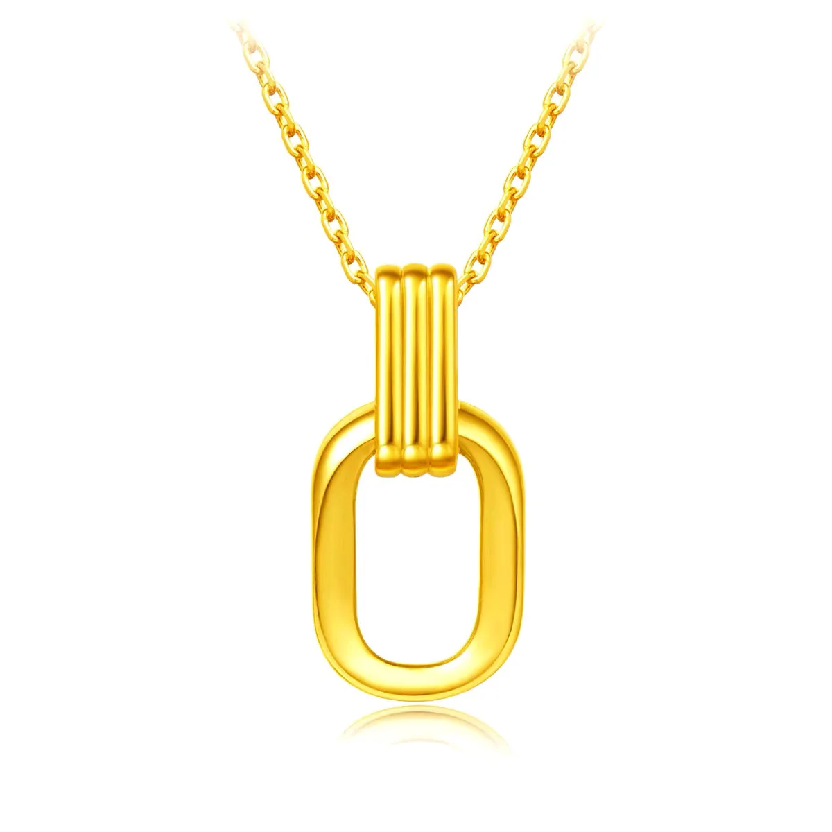 

Certified 3D Hard Pure Gold 999 Geometric Pendant Choker Ring Buckle All-Match Necklace Couple Supply Gift