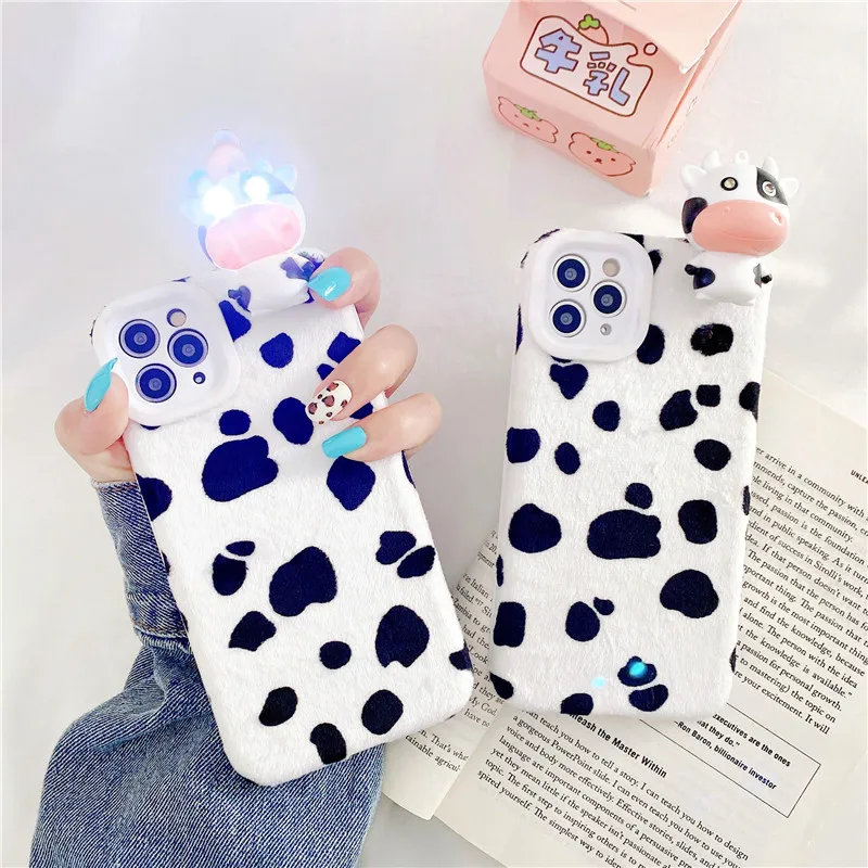 

Case For iPhone12, Laudtec Girls Women Plush Fur Cute Cow Animal Design Soft Protective Phone Case Cover For iPhone 12 Pro Max//