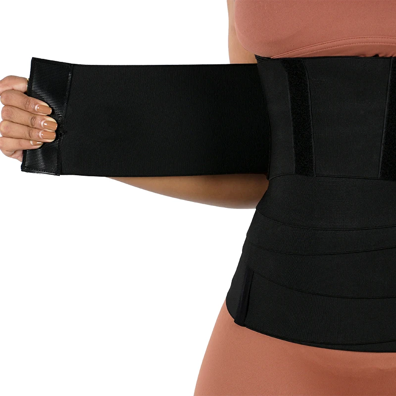 

NANBIN OEM ODM New Fabric Black Waist Wrap Belt Stretched Waist Trainer Bandage Tummy Wrap Waist Trainer