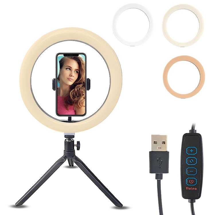 

10'' LED Cheapest Ring Light With Compatible Phone Holder Selfie Desk Tripod Stand For Make Up Live Streaming, Black