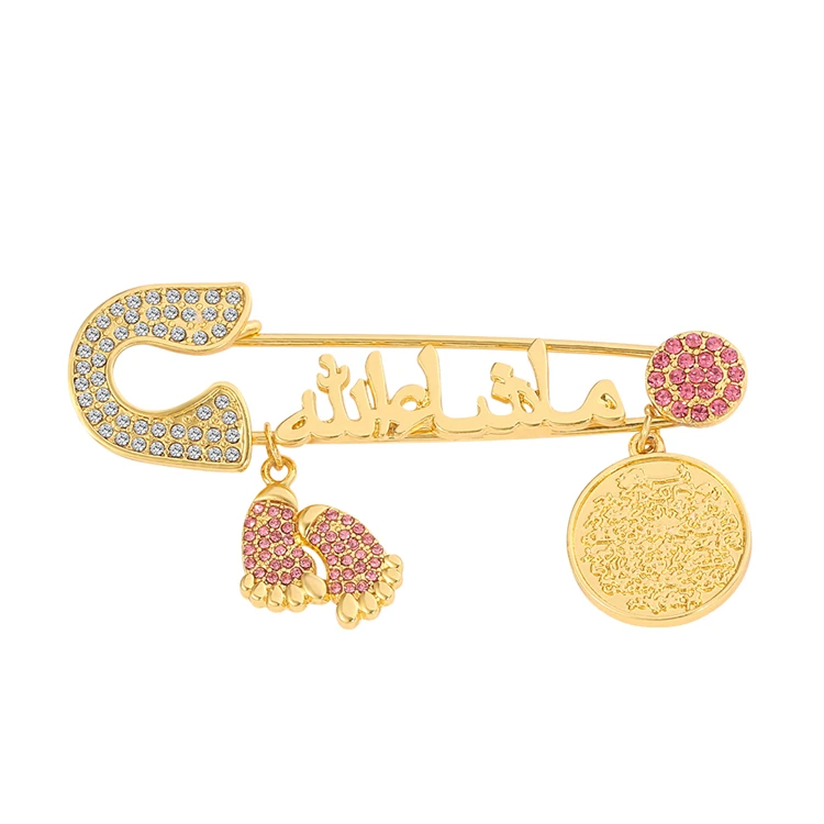 

Trendy Muslim Islamic Footprints Brooch Gold Carving Diamonds Brooches Baby Collar Clip Badge Pins Christmas Gift