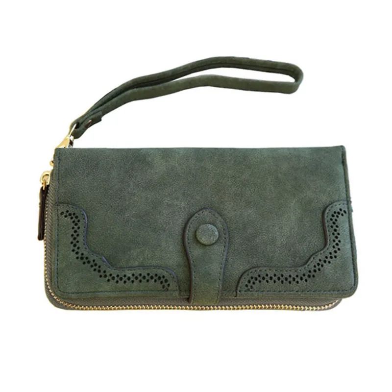 

Long New Korean Style Simple PU Leather Frosted Leather Large Capacity Two Fold Zipper Buckle Card Holder Clutch Wallet