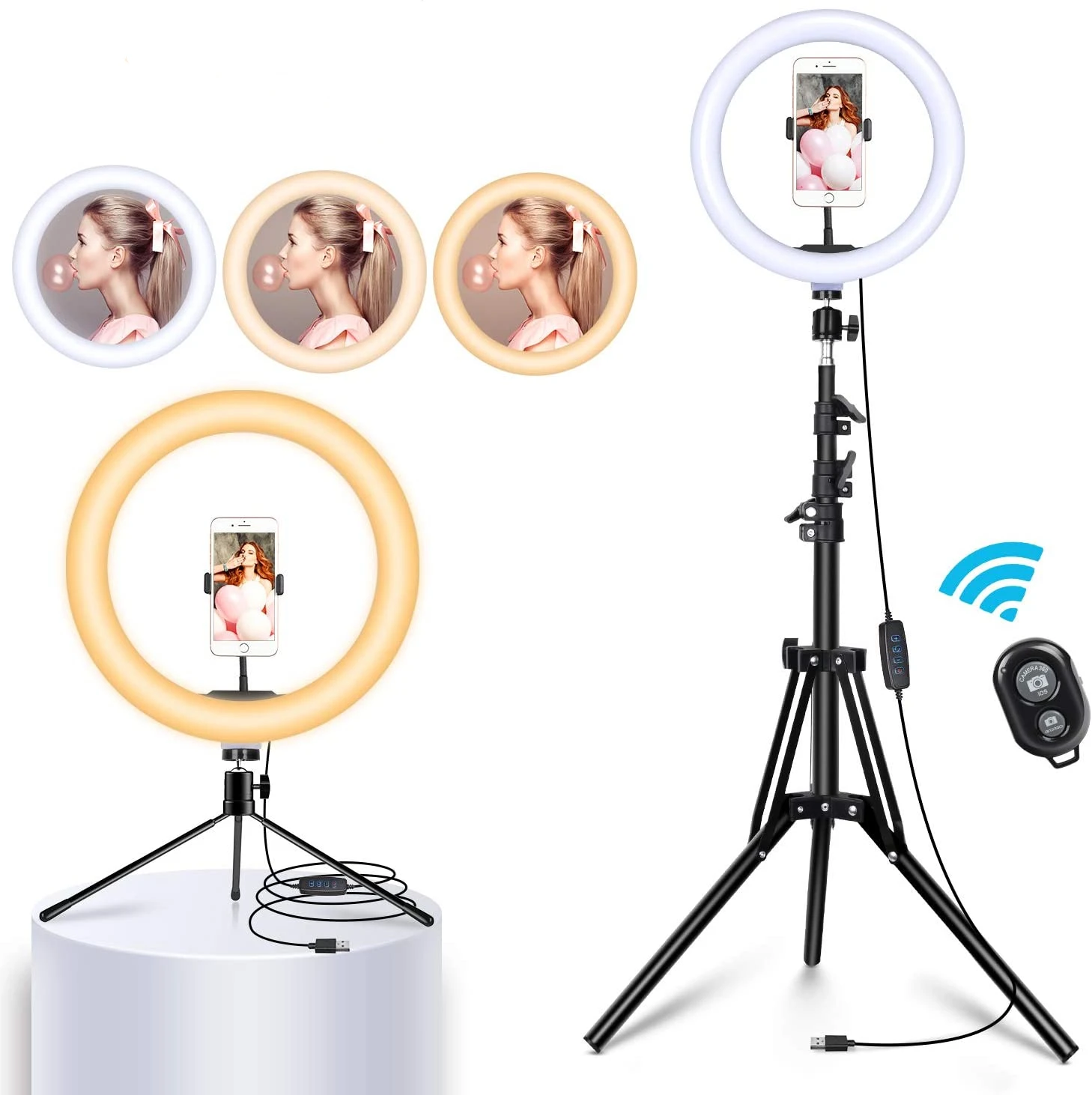 

Amazon vente chaude OEM photo studio selfie Lampe de remplissage LED ronde de 10 pouces avec trepied pliable