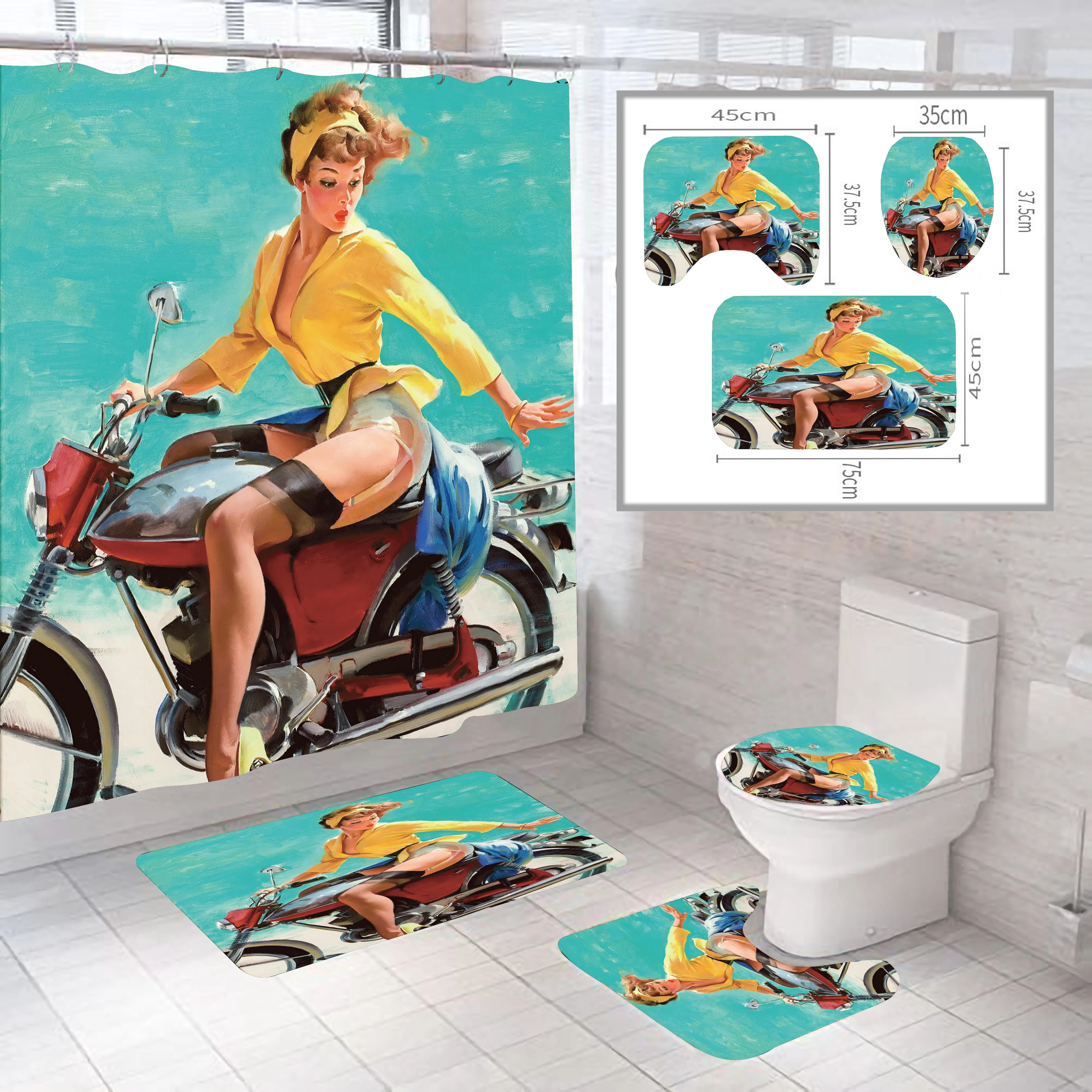 

Newest selected Custom Harley Davidson shower curtain Mould proof Digital Print for home,bathroom mat set with shower curtain, Custom-made