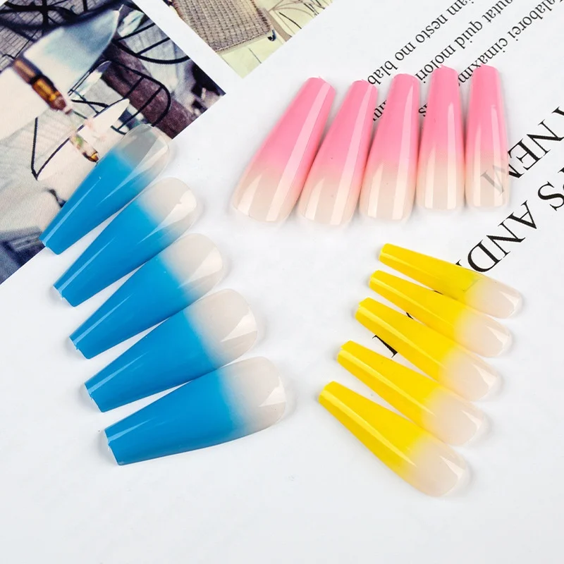 

Gradient Color Coffin False Nails Colorful Press On Nails, Multi color