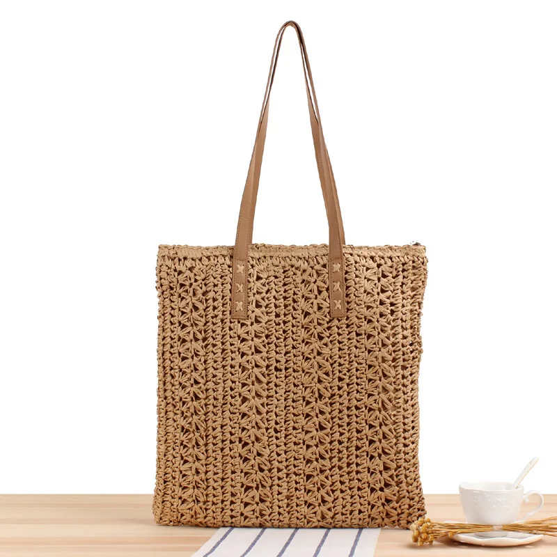 

Wholesale large casual ladies simple beach straw bags designer tote shoulder handbags, Customizable