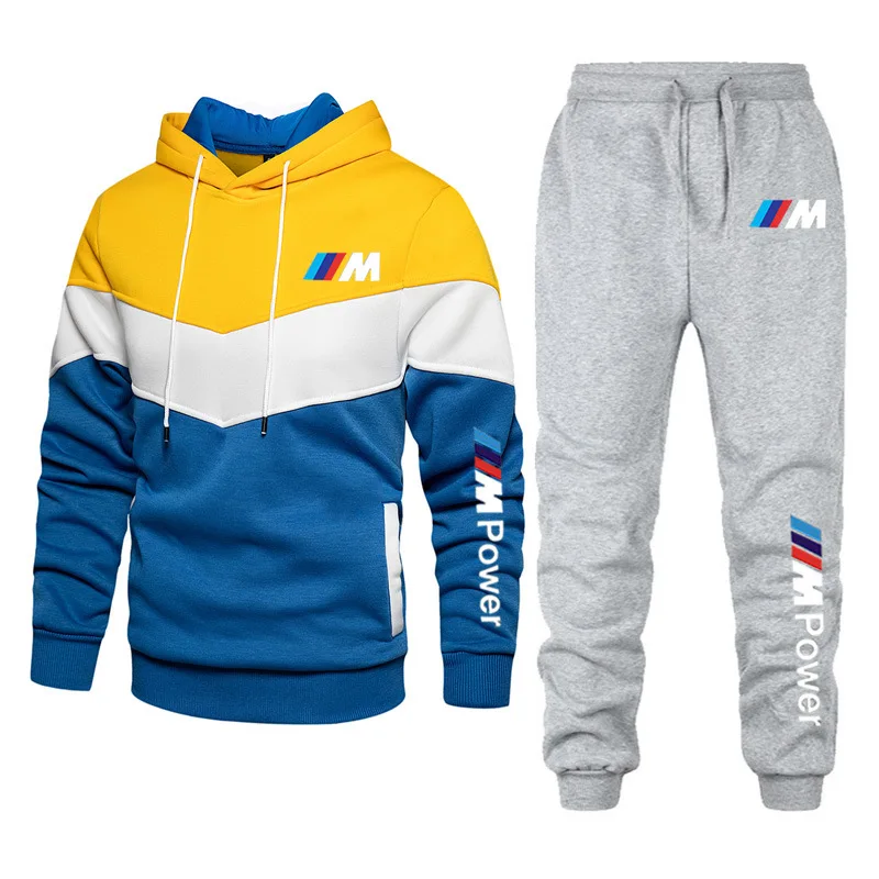 

Custom hood sweatshirt jogging sweatsuit men patchwork 2 piece set tracksuit, Picture shows