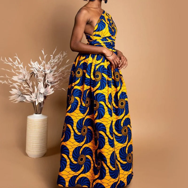 

Indonesian digital print Multi wear multi rope cross dress sexy Open back Digital printing in Africa Split dress