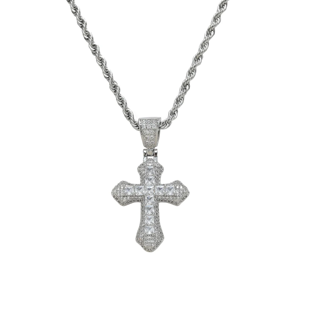 CN441 Colorful CZ Cross Pendants Brass Cubic Zircon Jewelry Men and Women Necklace