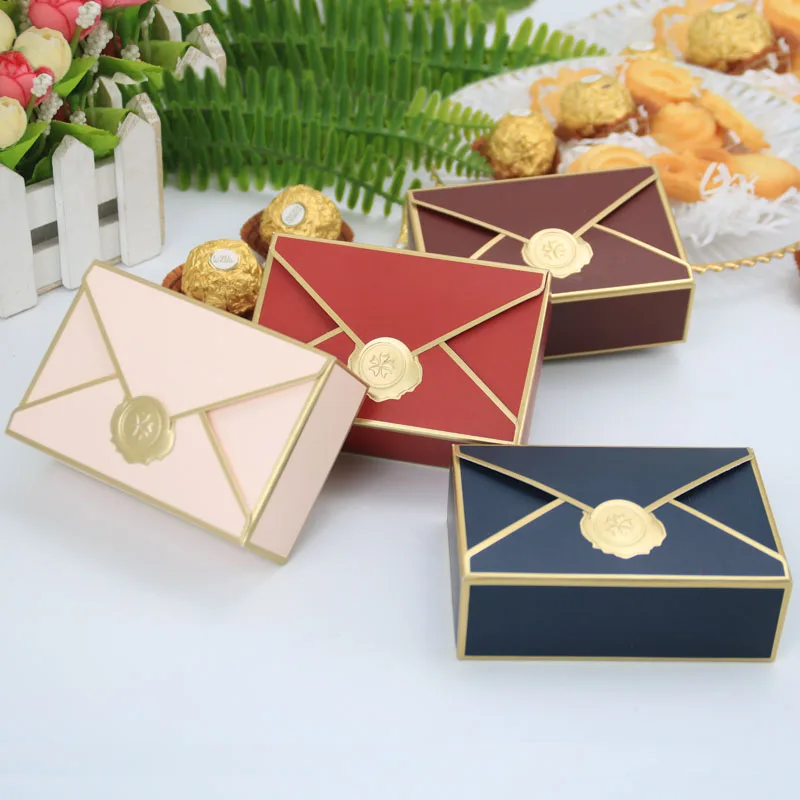 

Custom Logo Elegant Envelope Candy Gift Box Wedding Party Favors Chocolate Paper Gift Packaging Box