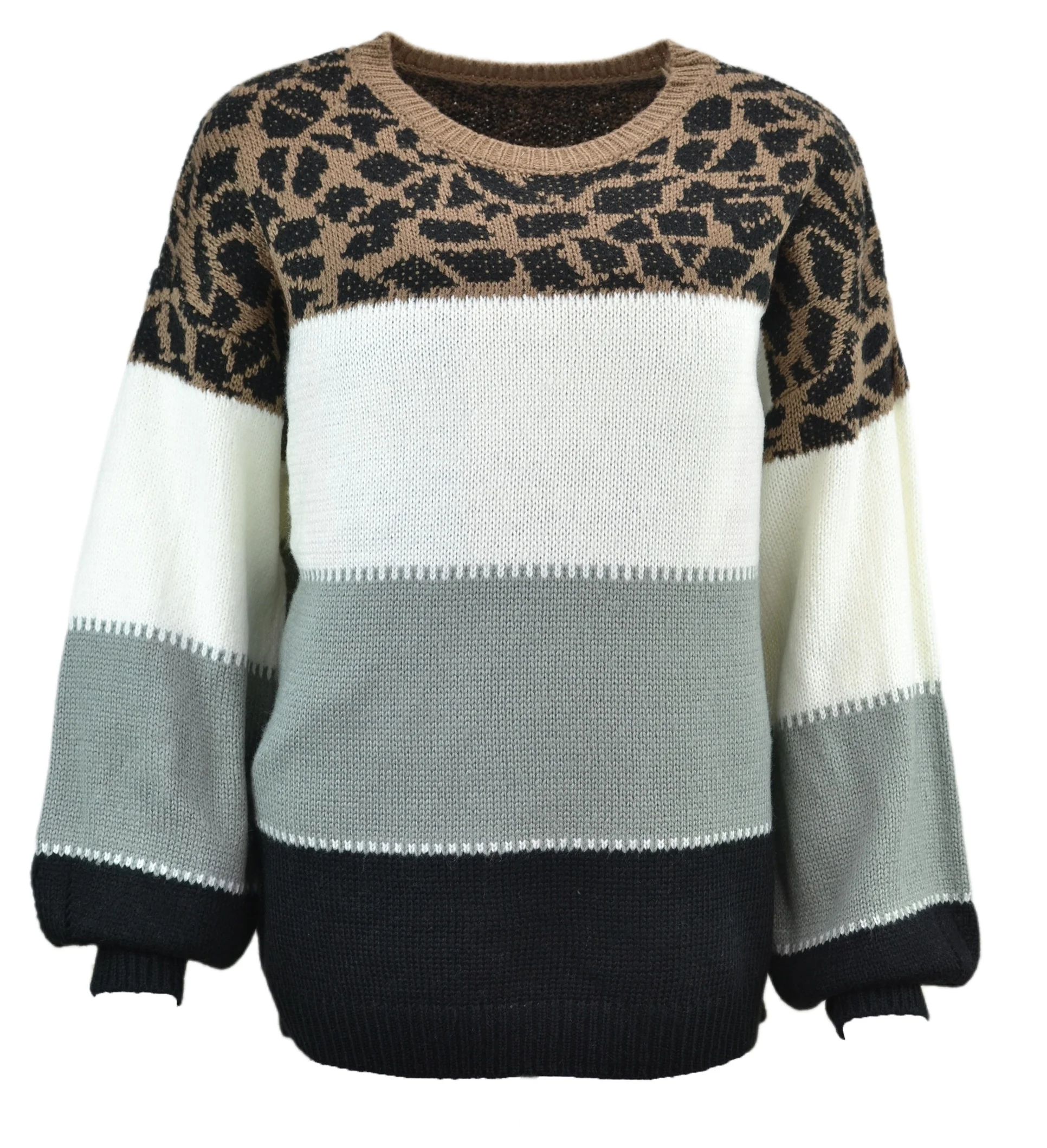 

New Arrival Autumn Contrast Color Loose O Neck Full Sleeve Pullover Sweater Oversize Knitwear For Woman, Picture shown