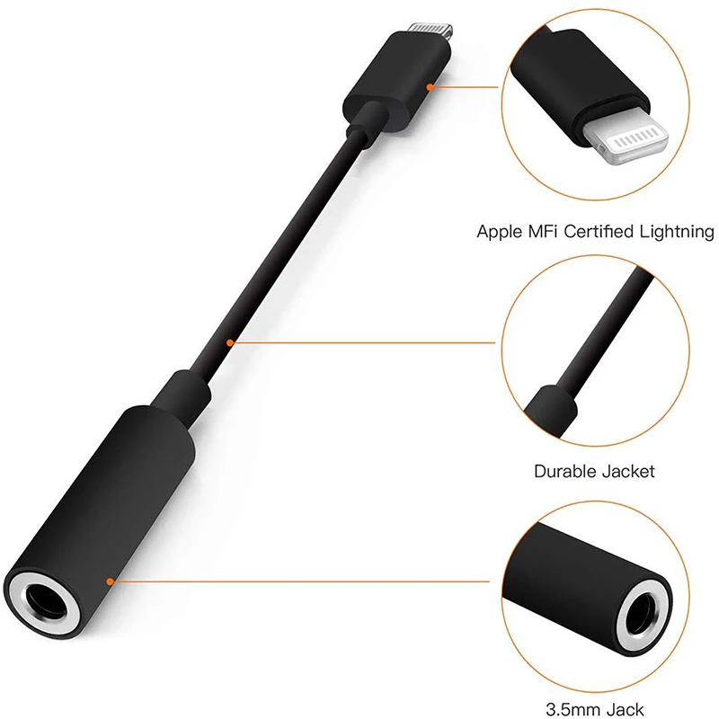 

Audio Adapter For iPhone Xs Max Xr X 8 7 Plus Earphone Headphone Connector OTG Cable For Lightning Splitter Converter, Black, white