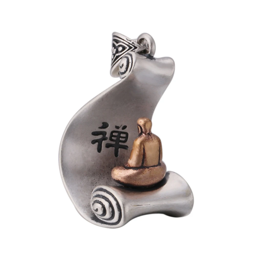 

925 Sterling Silver Buddha Figure Pendant For Men And Women Vintage Thai Silver Sit In Meditation Enlightenment Buddhist Jewelry