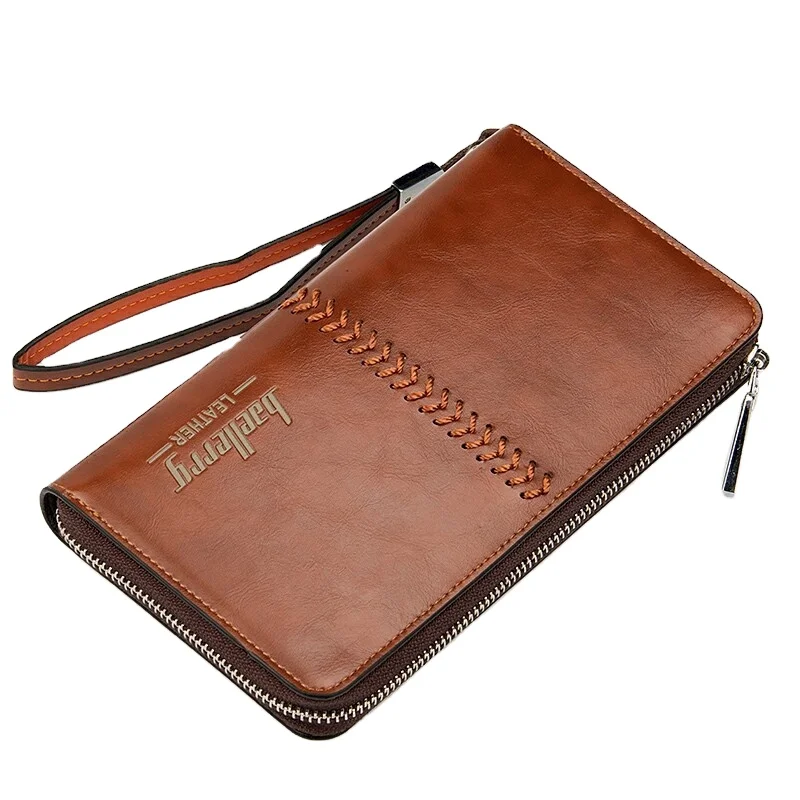 

Custom logo business long design rfid money clip pu leather wallet bag for men
