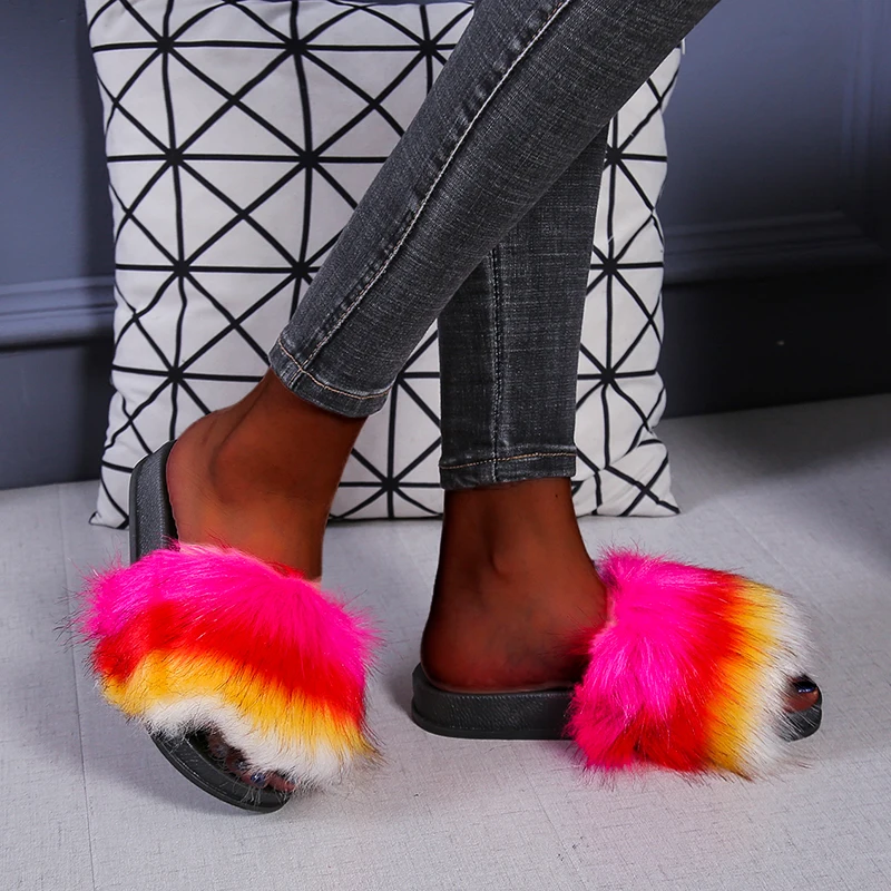 

Wholesale price 2021 winter outdoor designer sandals women famous brands fashion flat fluffy slippers, Black,white,pink,red,grey,colorful with white,colorful with black