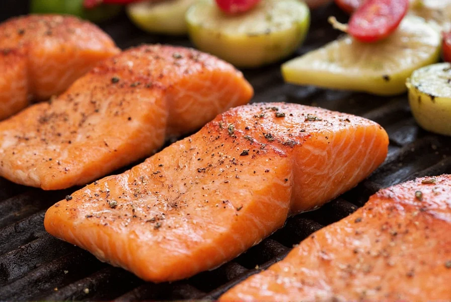 Chef smiling with grilled salmon dish