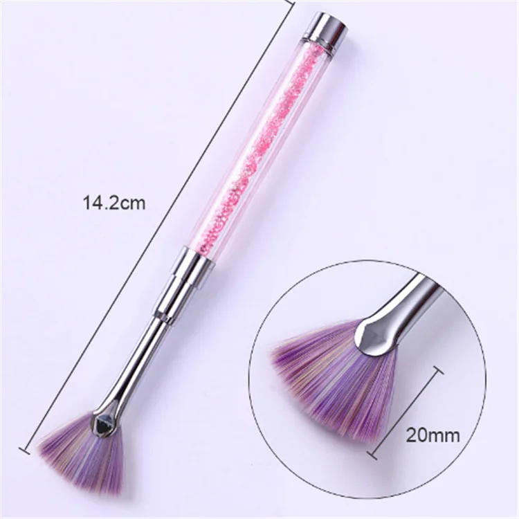 

High Quality Pink Metal Handle Crystal Design UV Gel Painting Nail Fan Brush For Applying Glitters, As shown