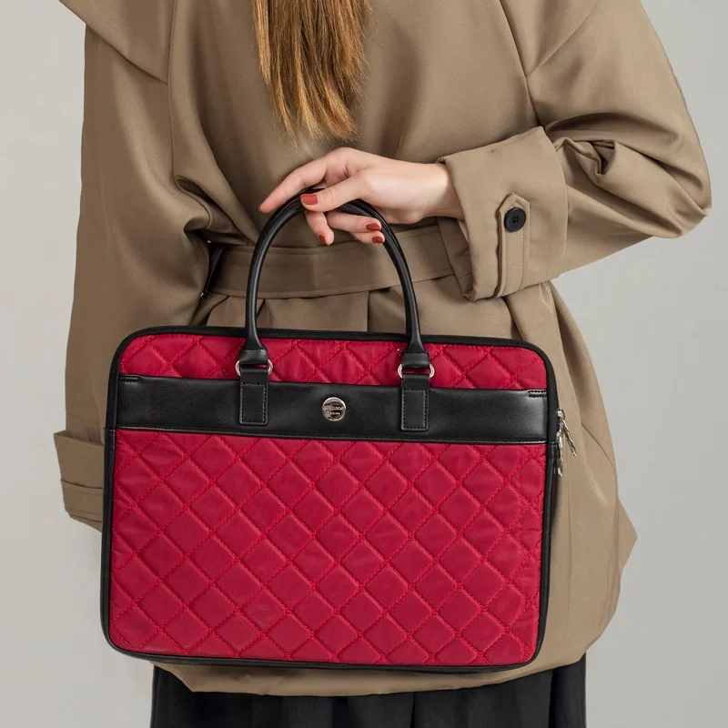

High quality 14inch PU leather handle laptop bag for business women