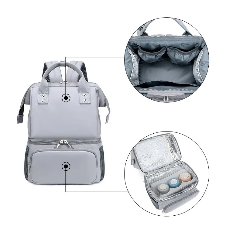 

2021 large capacity durable waterproof adult mommy fashion travel backpack baby diaper bag with cooler bottom compartment, As pictures or customization