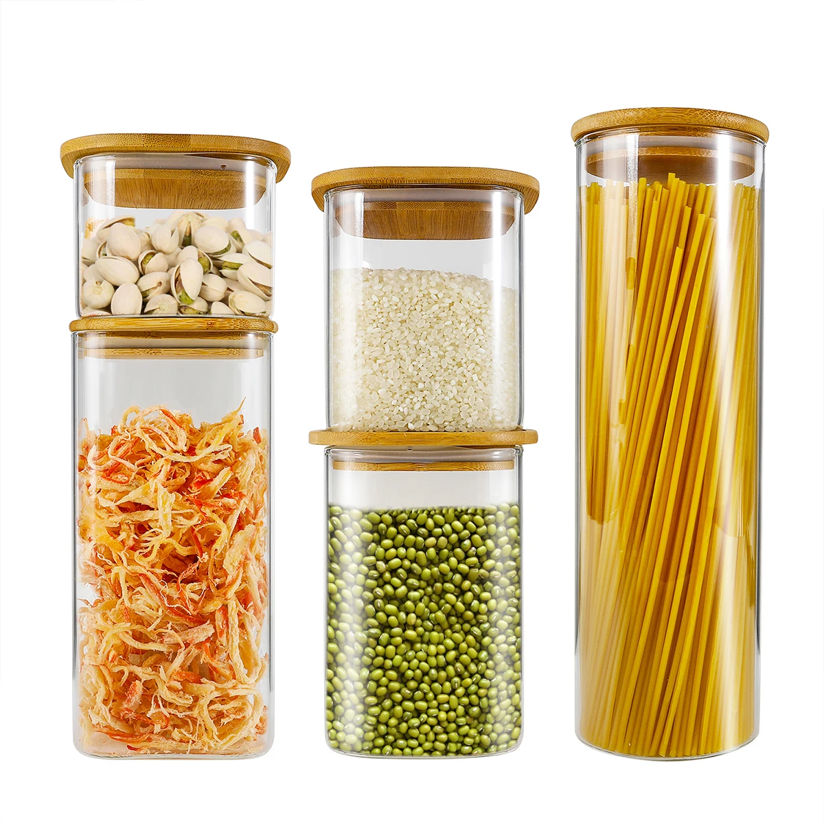 

High quality Borosilicate spice glass jar Food Storage Containers with Bamboo Lids 4oz airtight good jar Food Preservation Safe