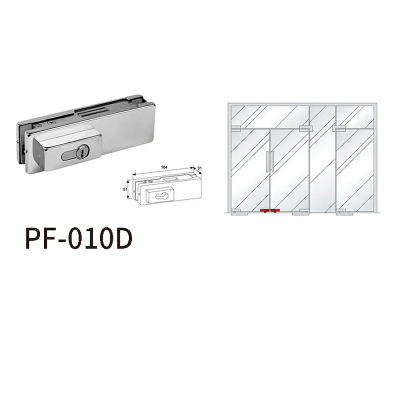 Commercial Frameless Glass Door Patch Fittings Lock Swing Glass Door