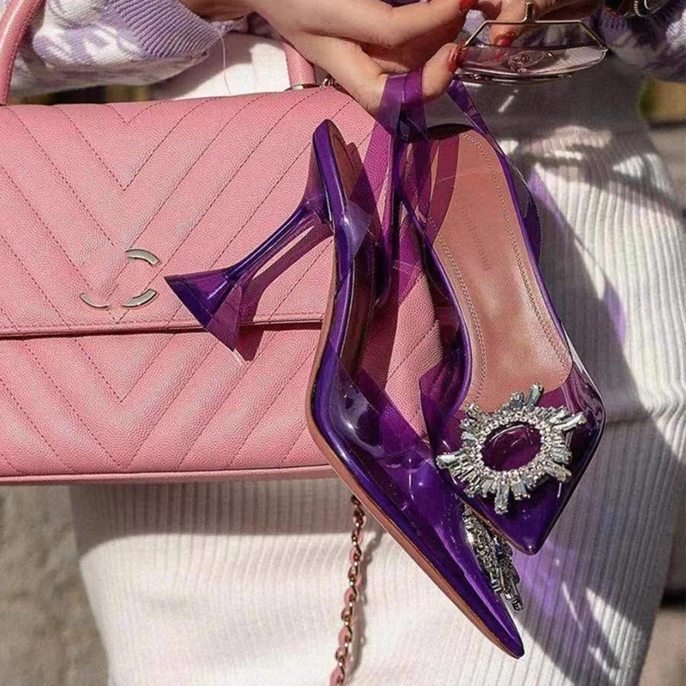 

Summer Sandals High Heels Female Fashion Sexy Pointed toe Transparent Jelly Rhinestone High Heel, Candy color