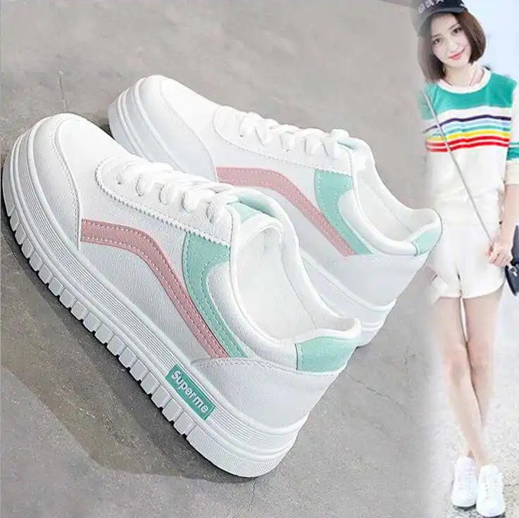 

Wholesale New Arrival Fashion Casual style Snake Sneaker Casual Big Size Women Flat shoes internal Increase height Girl shoes, White