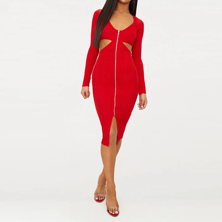 long sleeve midi evening dress