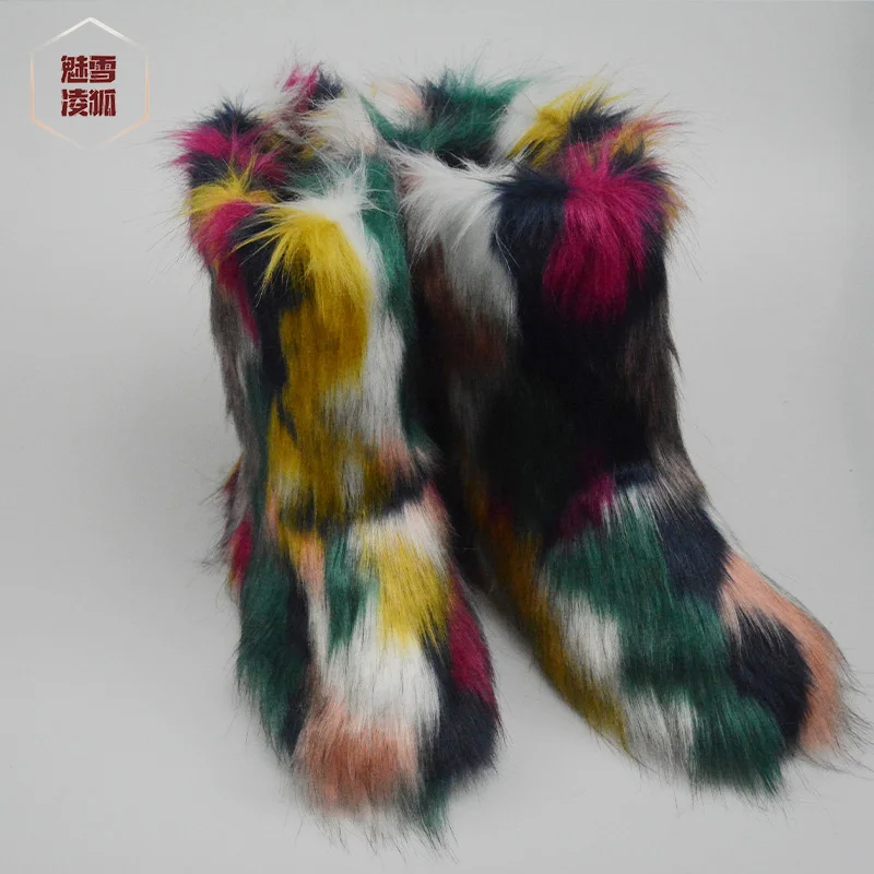 

Woman 202- Faux Fox Fur Snow Boots Women Warm Shoes Female Ankle Boots Women Platform, Customized color