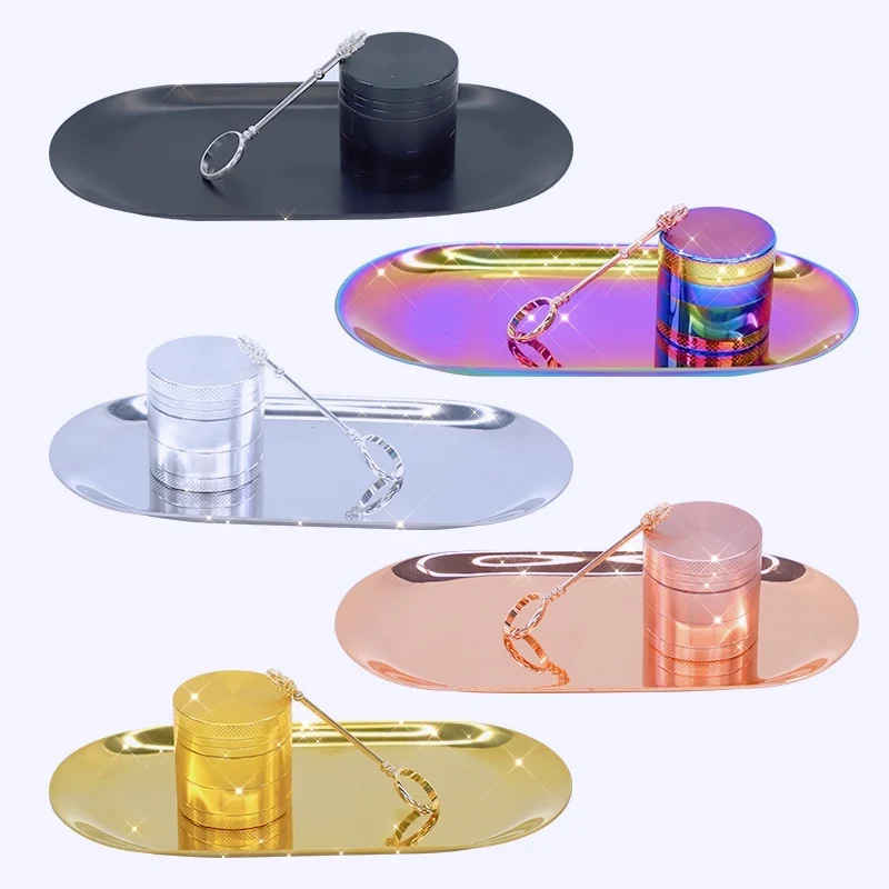 

UKETA hot selling smoking set rainbow weed rolling tray jewelry blunt holder metal grinders, Multi colors