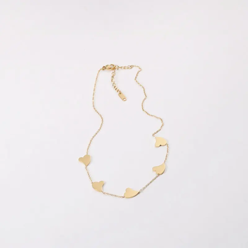 

18K Gold Plated Stainless Steel Five Irregular Heart Choker Necklace Trendy Jewelry Wholesale