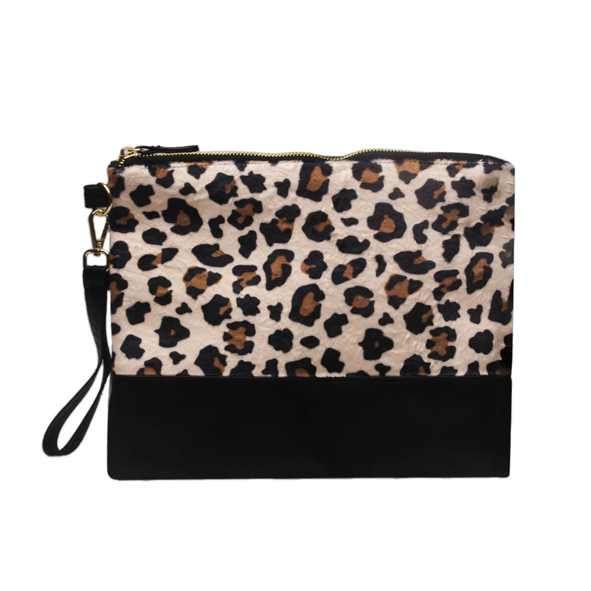 

Ready To Ship Women Suede Leopard Black With White Buffalo Designs Women PU Bottom Wallet Clutch Wristlet