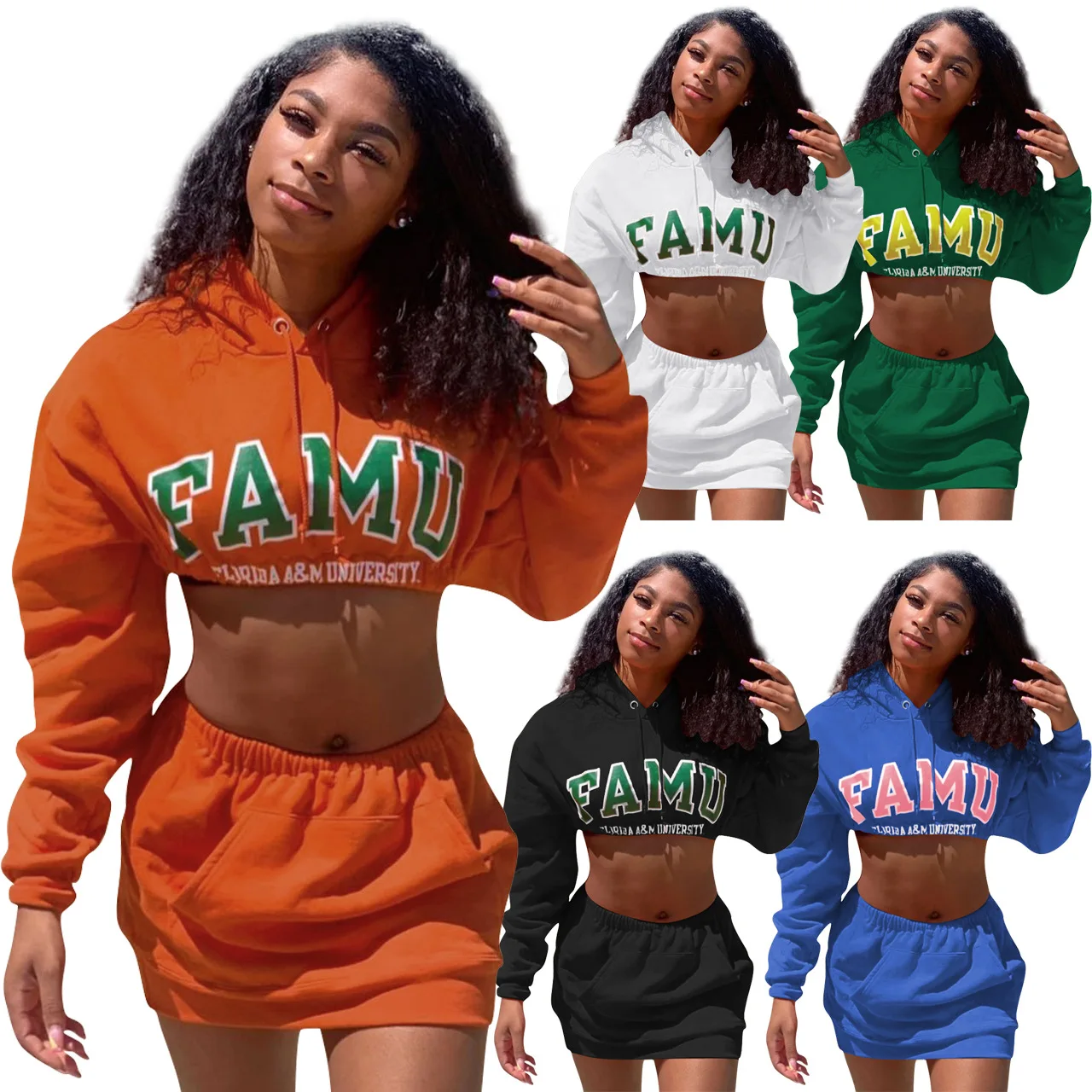 

2022 Fall Fashion Letter Printed Crop Hoodies And Sweat Skirt Two Pieces Set Women High Street Style