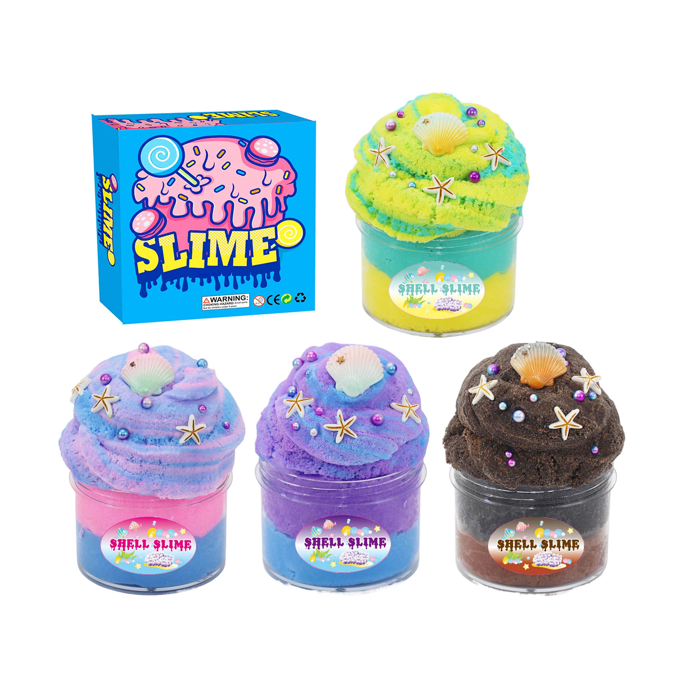 

Butter Cloud Slime Kit with Colorful Shell Ocean Starfish Mermaid Slime Mint Slime Super Soft & Non-Sticky For Kids