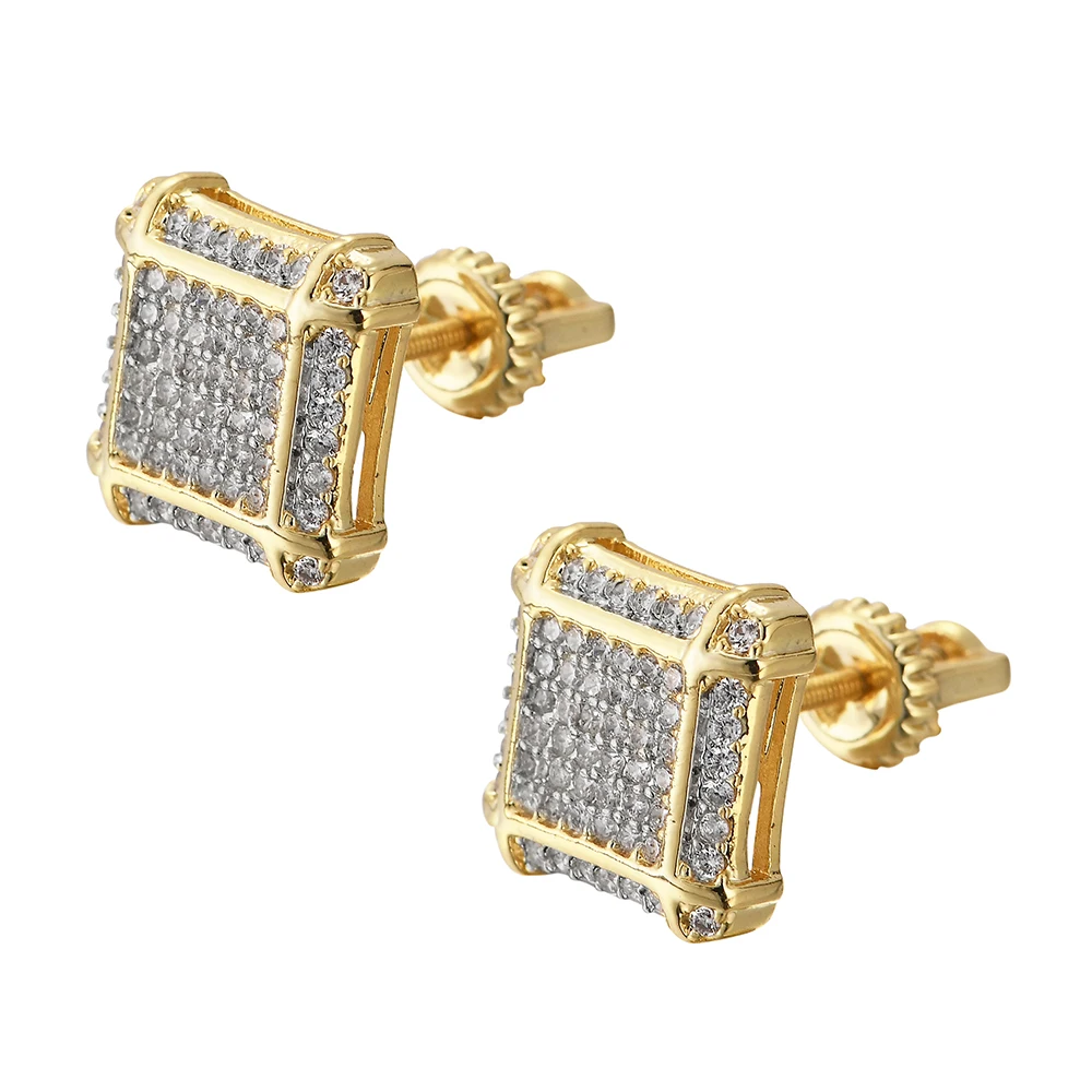 

E009 bling bling CZ earrings Men Brass setting zircon stud earrings hip hop Jewelry iced out
