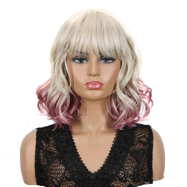 

Rebecca Short Curly Wig For Black Women Pink Blue Wig Synthetic Heat Resistant 12 Inch Cosplay Synthetic wig in stock, T1b/tqblue